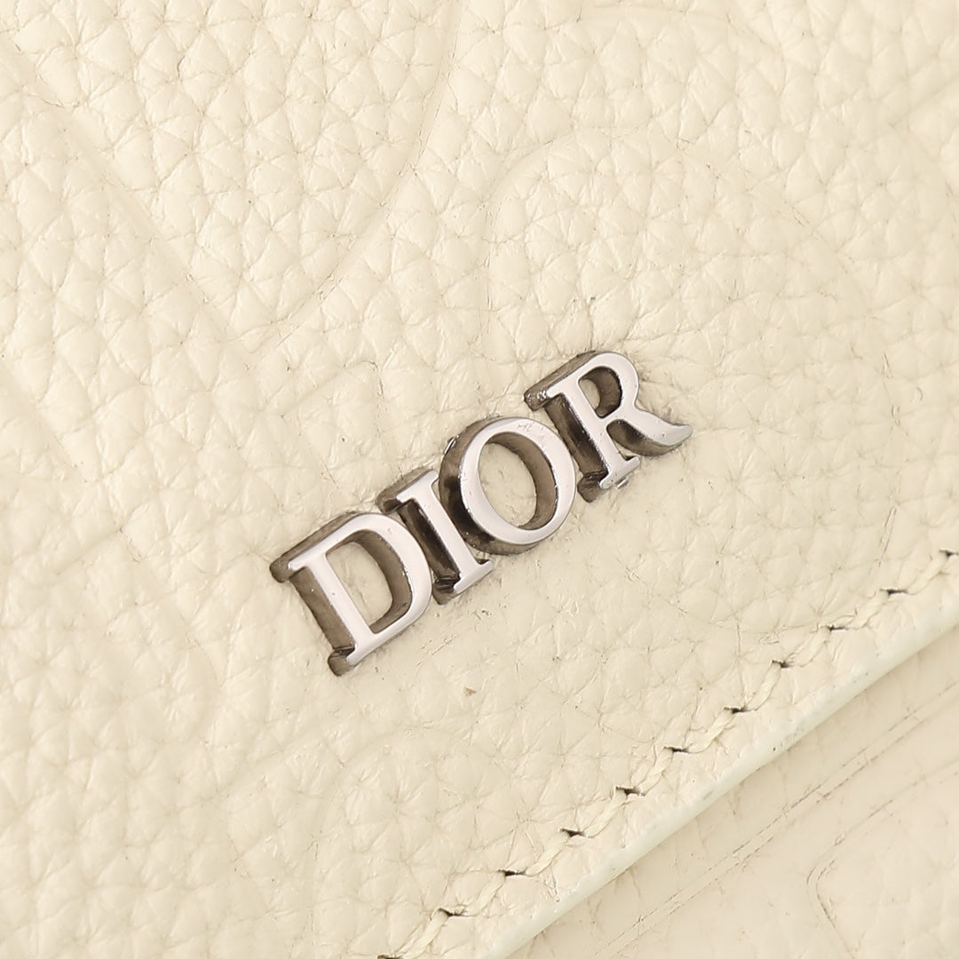Dior Luxury Off-White Embossed Leather Crossbody Shoulder Bag