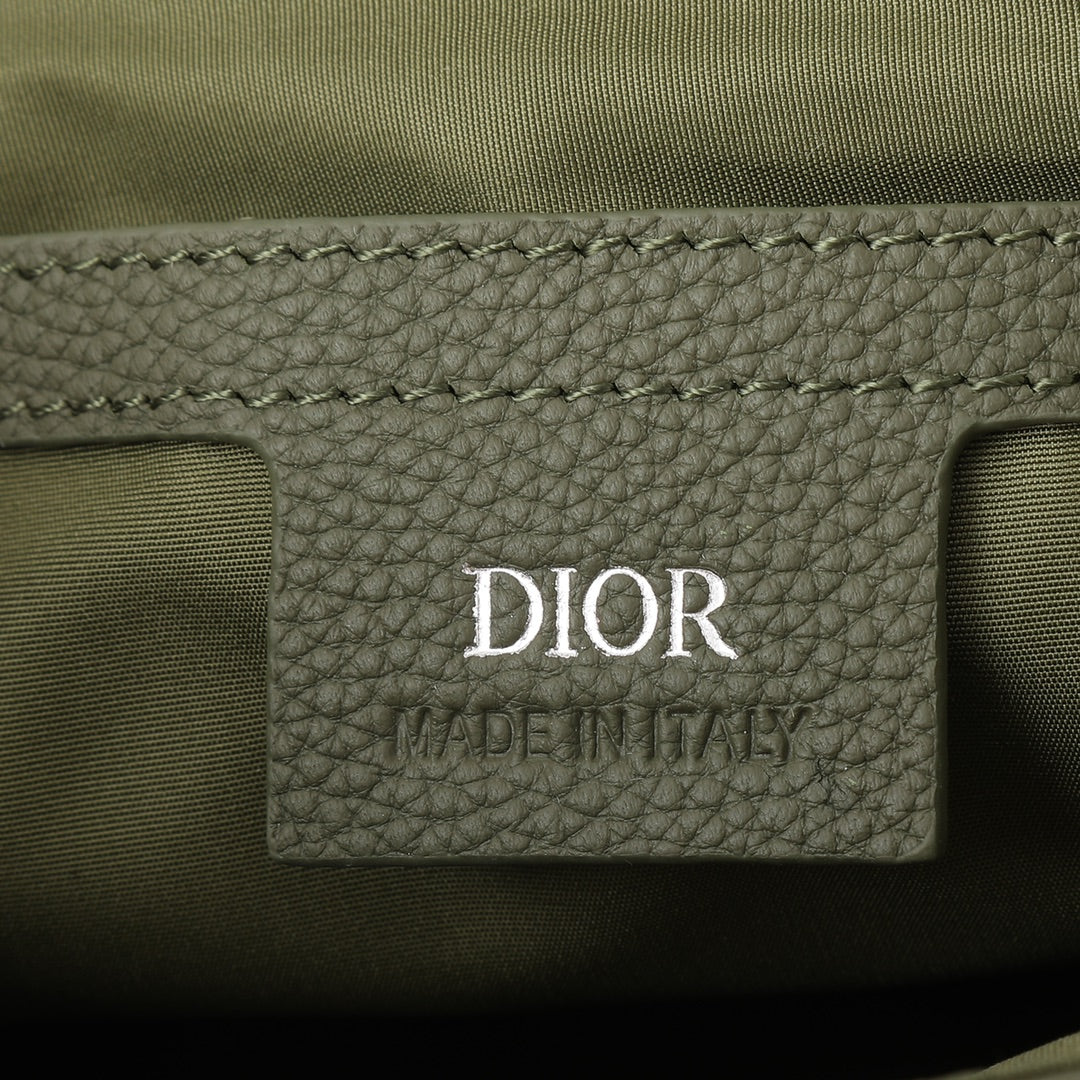 Dior Olive Green Embossed Leather Messenger Bag with Adjustable Strap