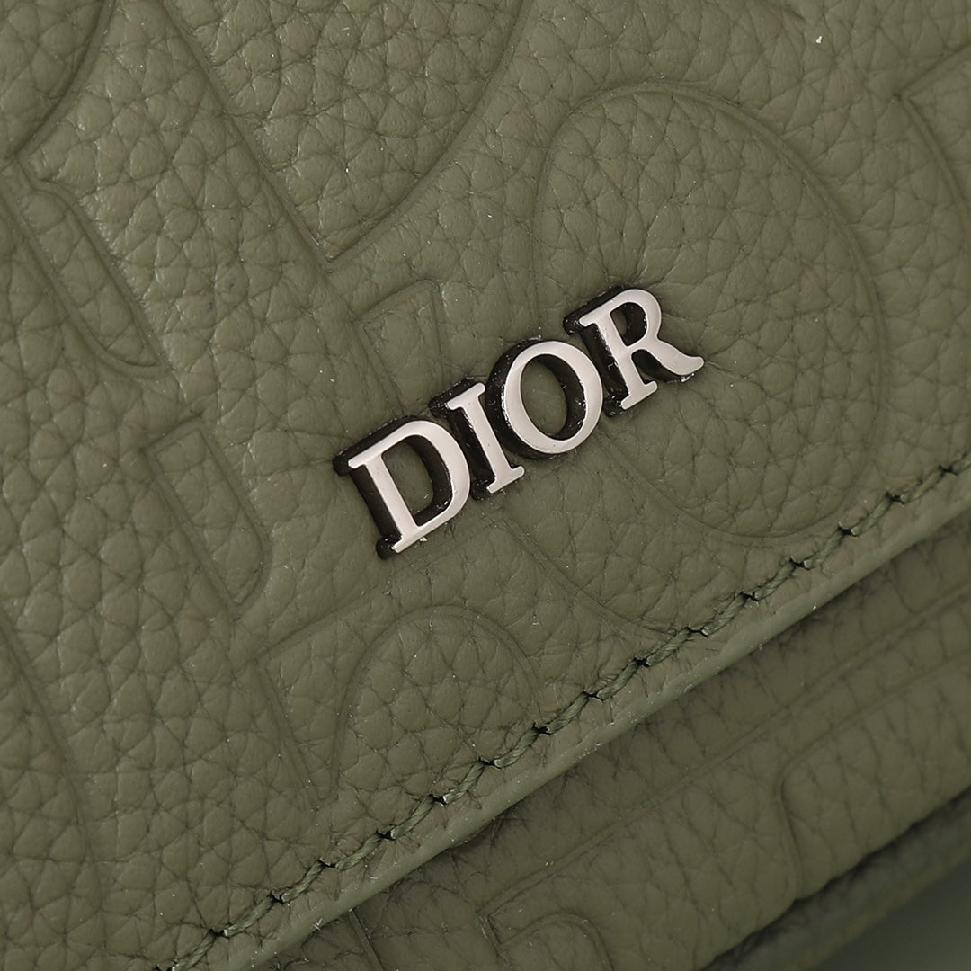 Dior Olive Green Embossed Leather Messenger Bag with Adjustable Strap