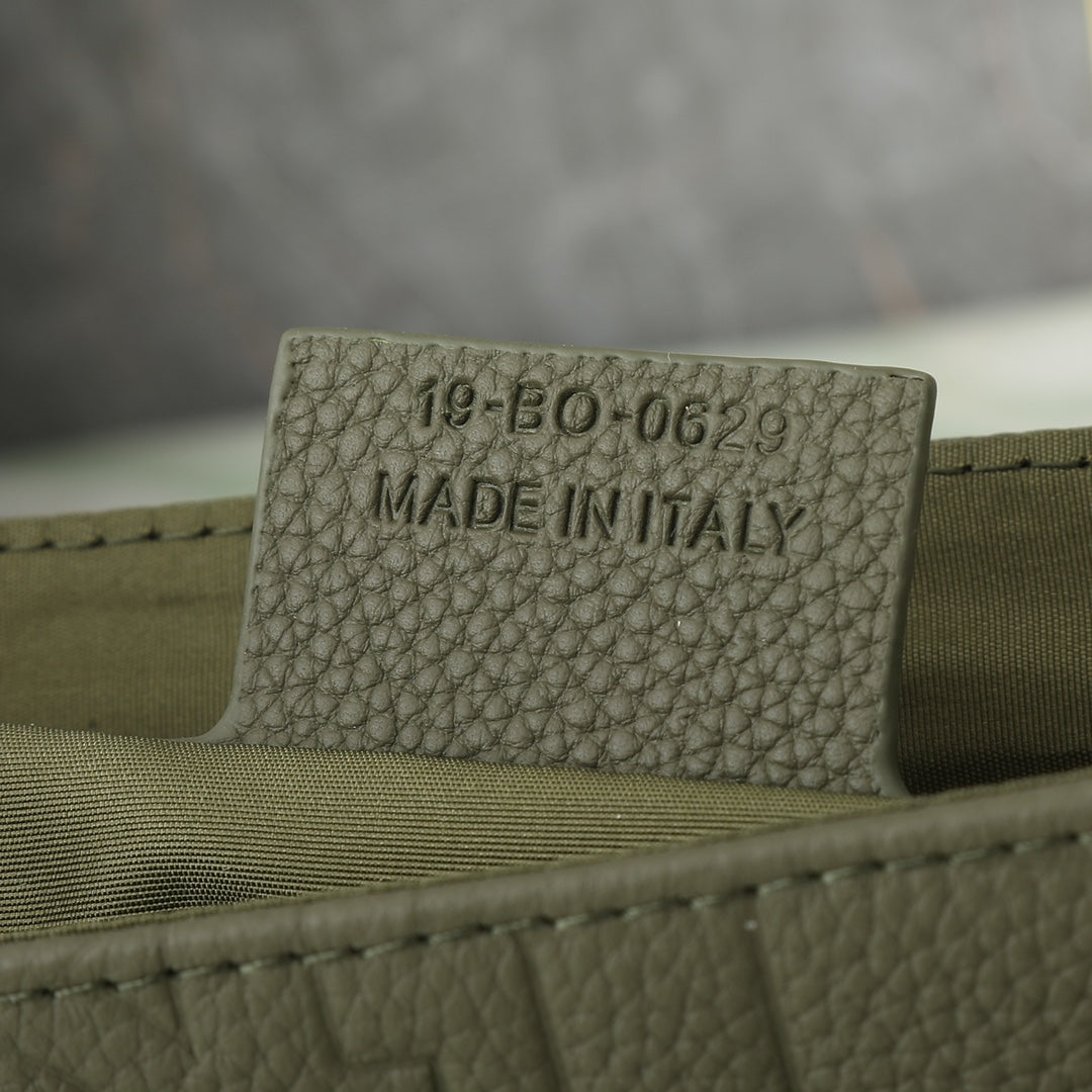 Dior Olive Green Embossed Leather Messenger Bag with Adjustable Strap