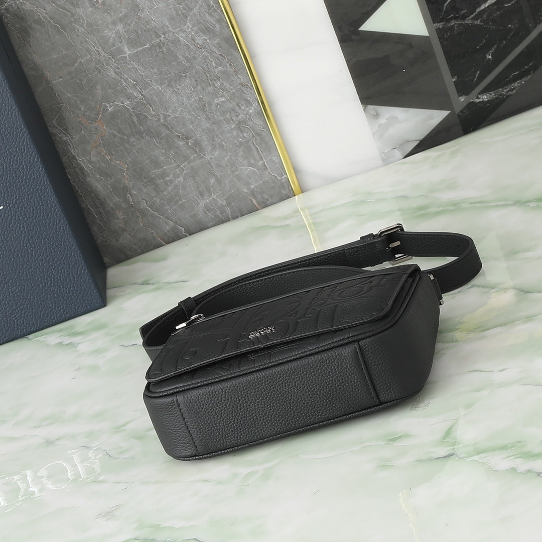 Dior Black Embossed Leather Messenger Bag - Luxury Crossbody Shoulder Bag