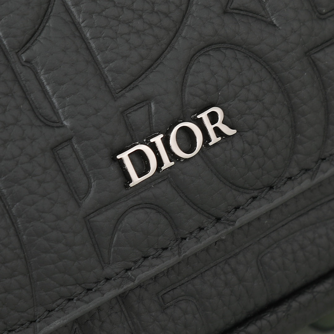 Dior Black Embossed Monogram Leather Crossbody Messenger Bag