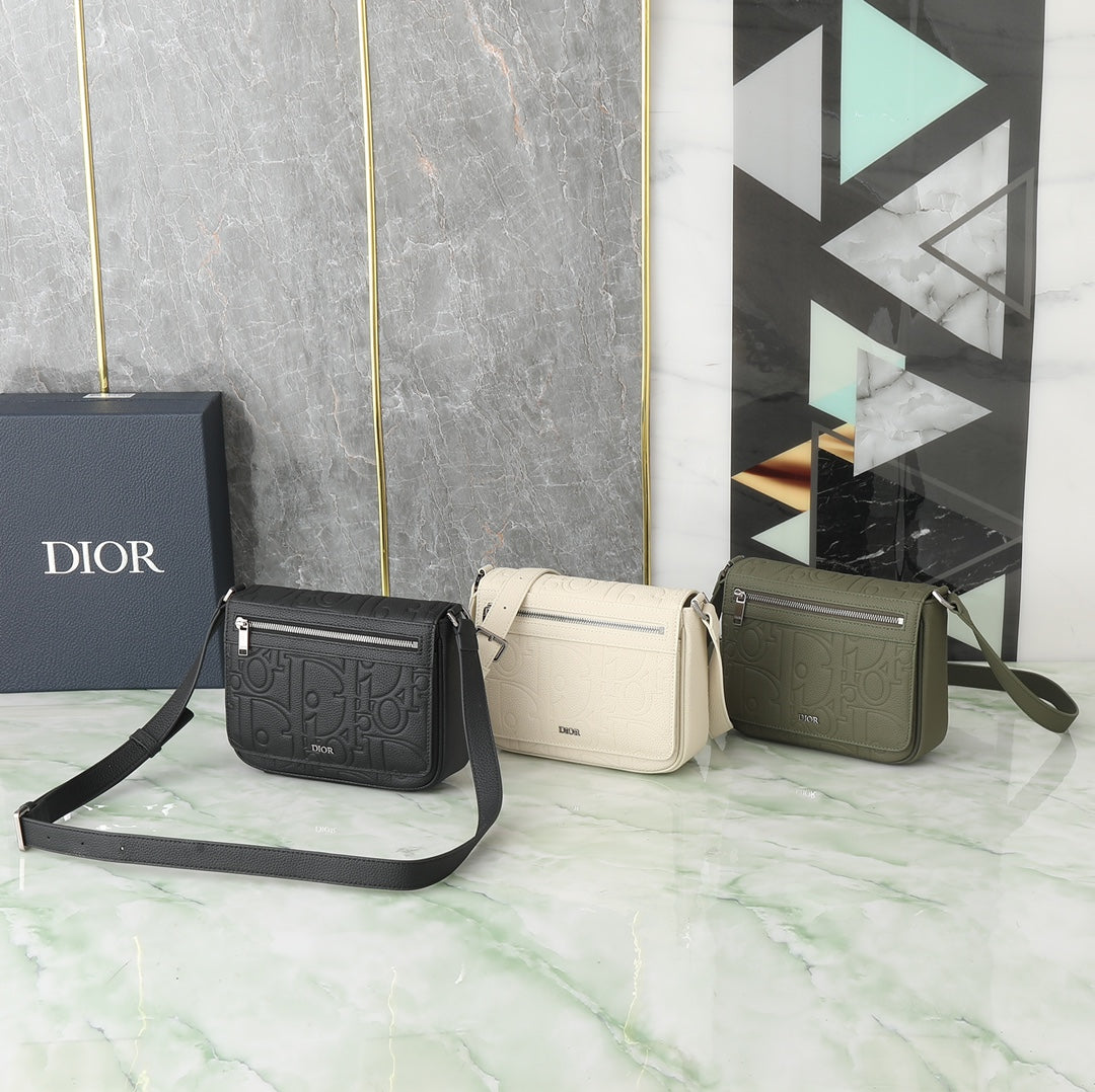 Dior Unisex Textured Leather Crossbody Messenger Bag with Adjustable Strap