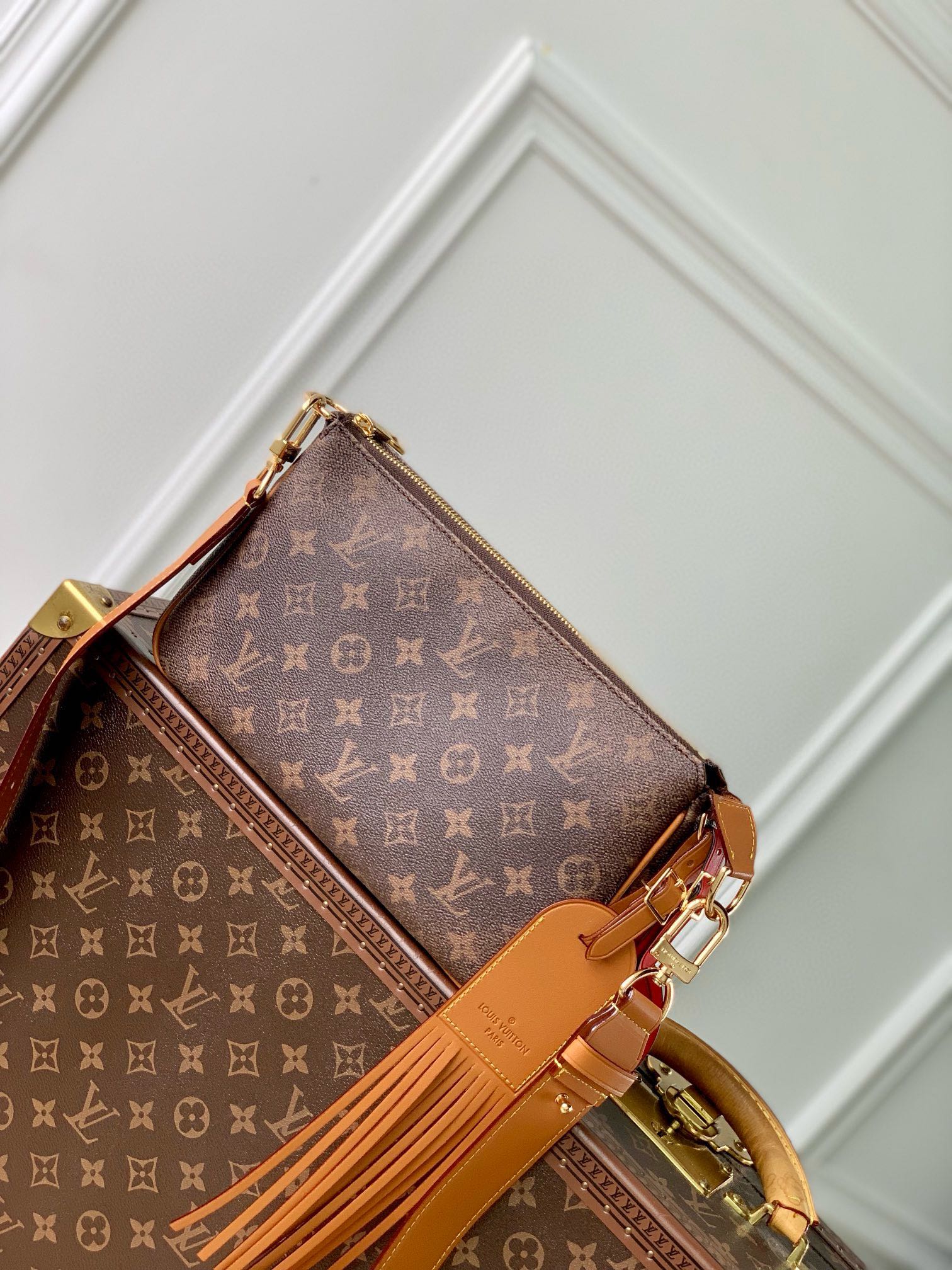 Louis Vuitton Classic Brown Monogram Shoulder Bag with Leather Tassel