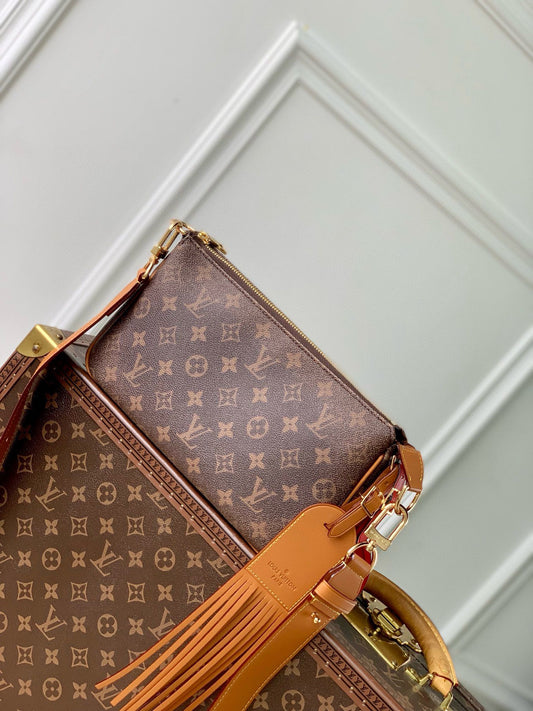 Louis Vuitton Classic Brown Monogram Shoulder Bag with Leather Tassel