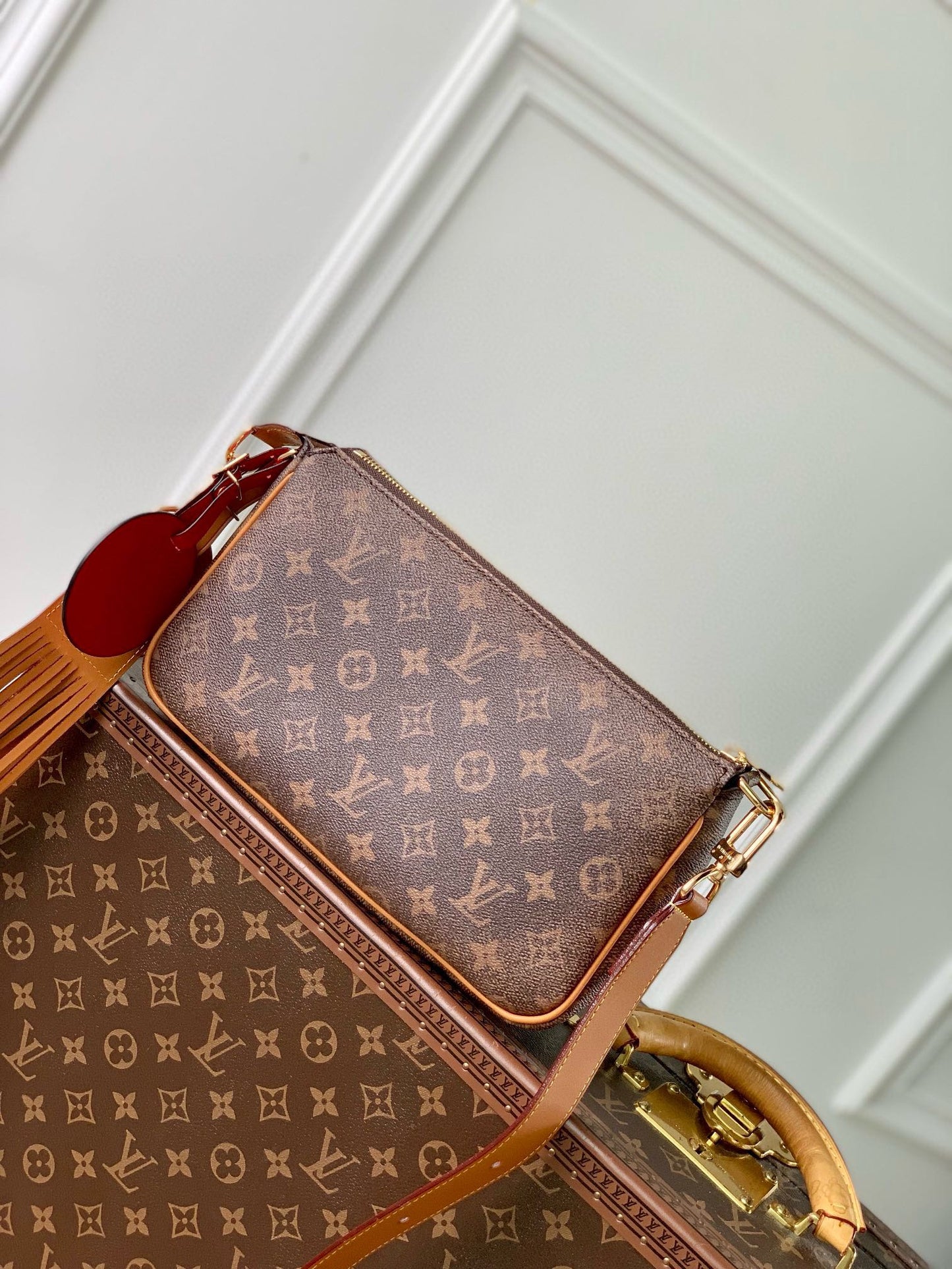 Louis Vuitton Classic Brown Monogram Shoulder Bag with Leather Tassel