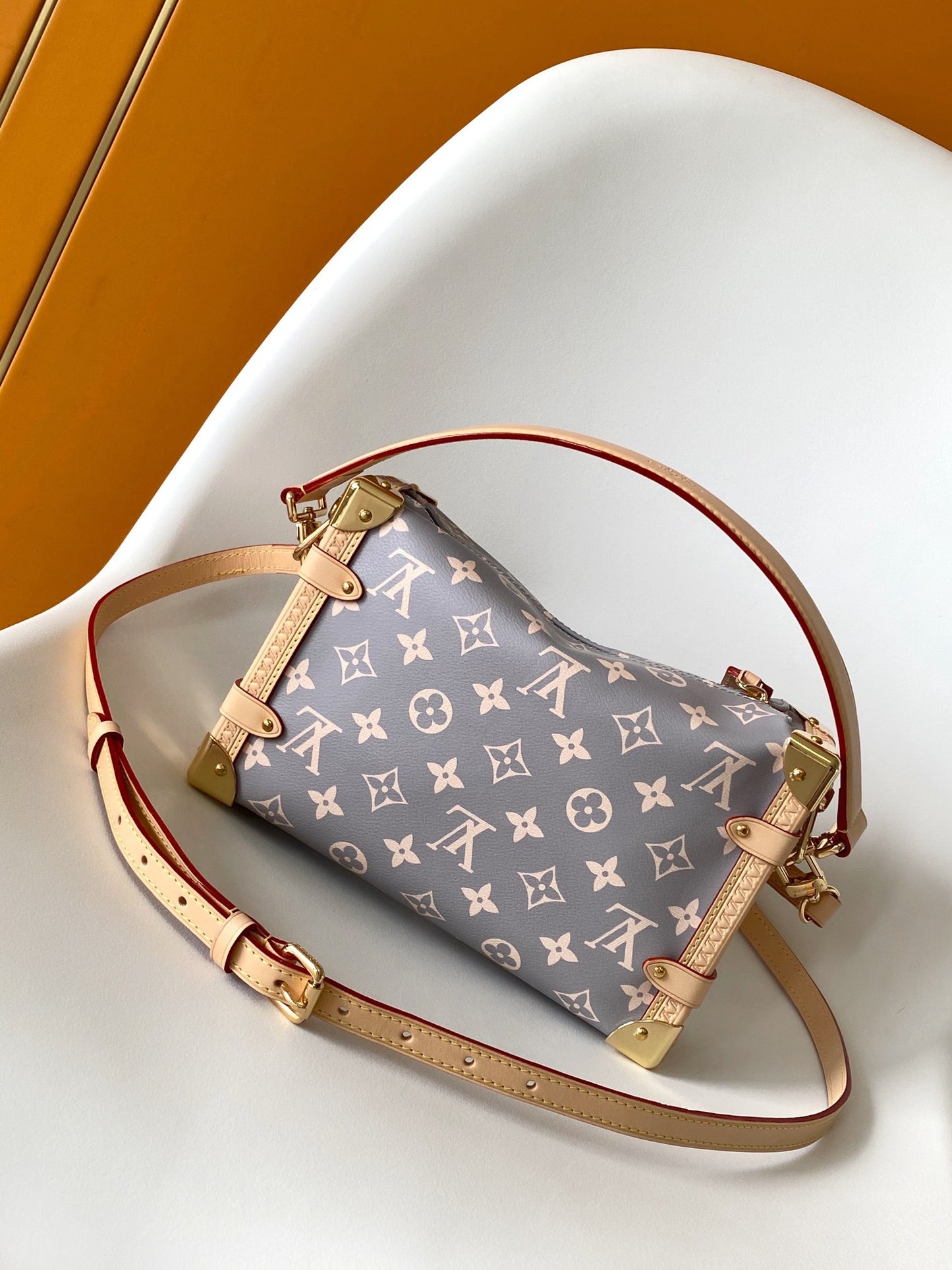 Louis Vuitton Structured Grey Monogram Trunk Shoulder Bag with Leather Trim