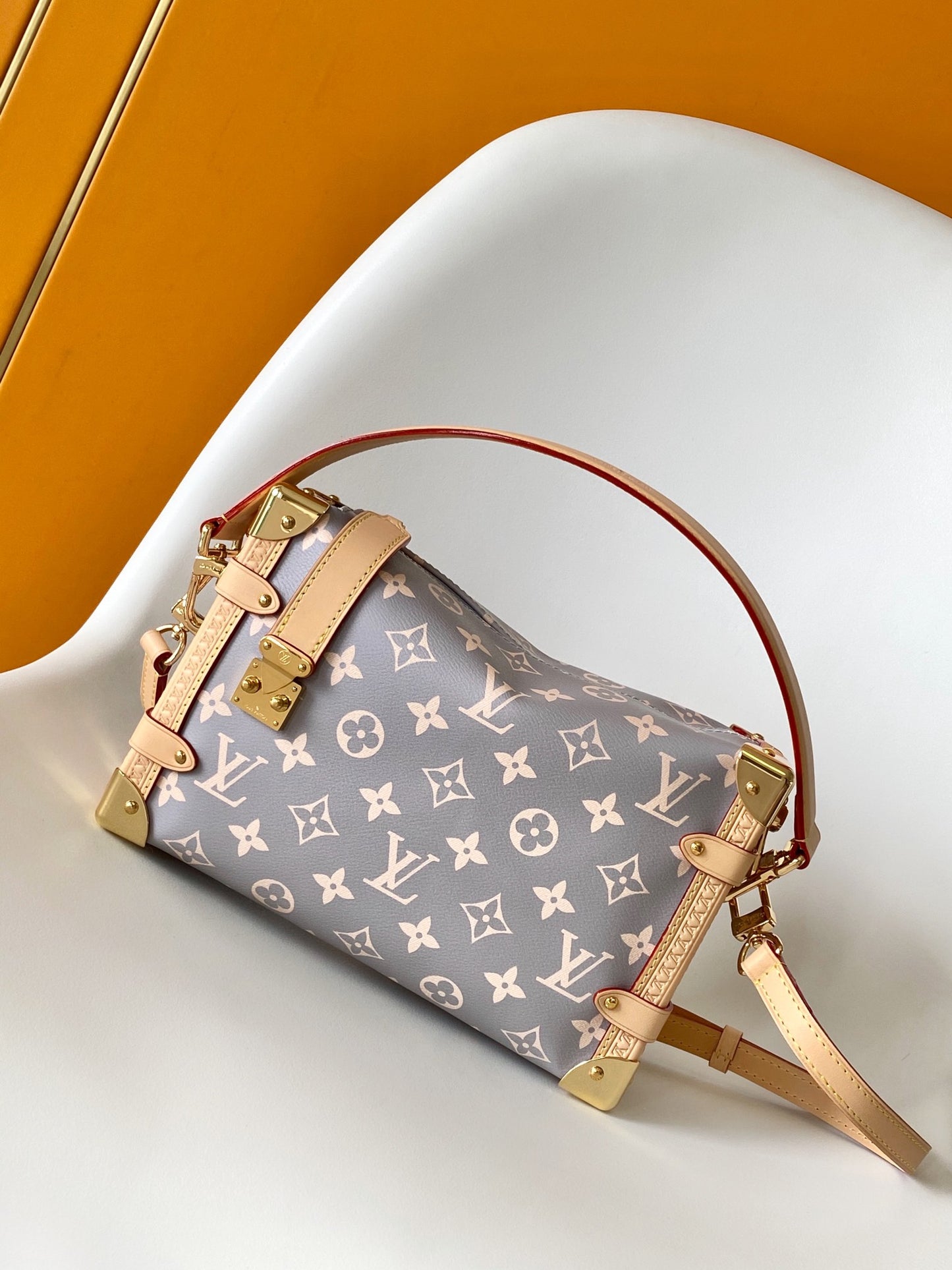 Louis Vuitton Structured Grey Monogram Trunk Shoulder Bag with Leather Trim