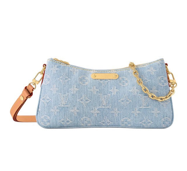 Louis Vuitton Vintage Monogram Denim Shoulder Bag with Gold Chain Strap