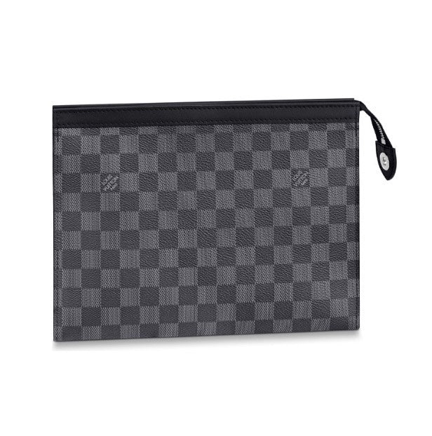 Louis Vuitton Classic Checkerboard Pattern Dark Grey Zippered Clutch Pouch