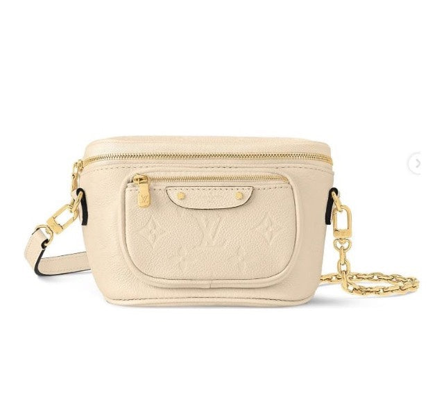 Louis Vuitton Elegant Cream Embossed Leather Crossbody Bag with Gold Chain