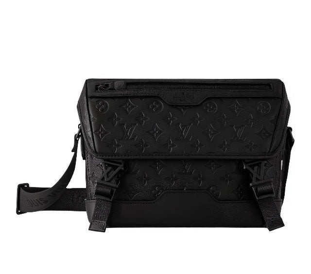 Louis Vuitton Black Embossed Monogram Leather Crossbody Messenger Bag