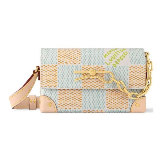 Louis Vuitton Pastel Checkerboard Crossbody Handbag with Gold Chain Detail