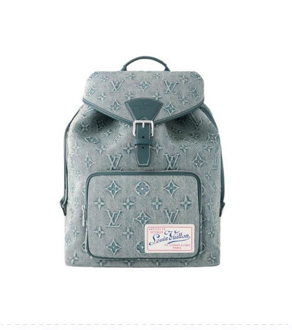 Louis Vuitton Light Grey Embossed Monogram Leather Backpack with Buckle Flap