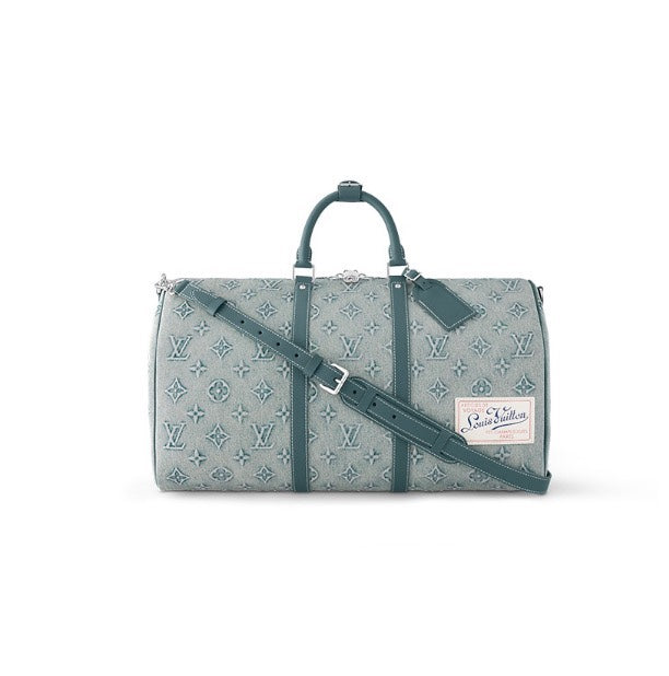 Louis Vuitton Teal Embossed Monogram Travel Duffle Bag with Shoulder Strap