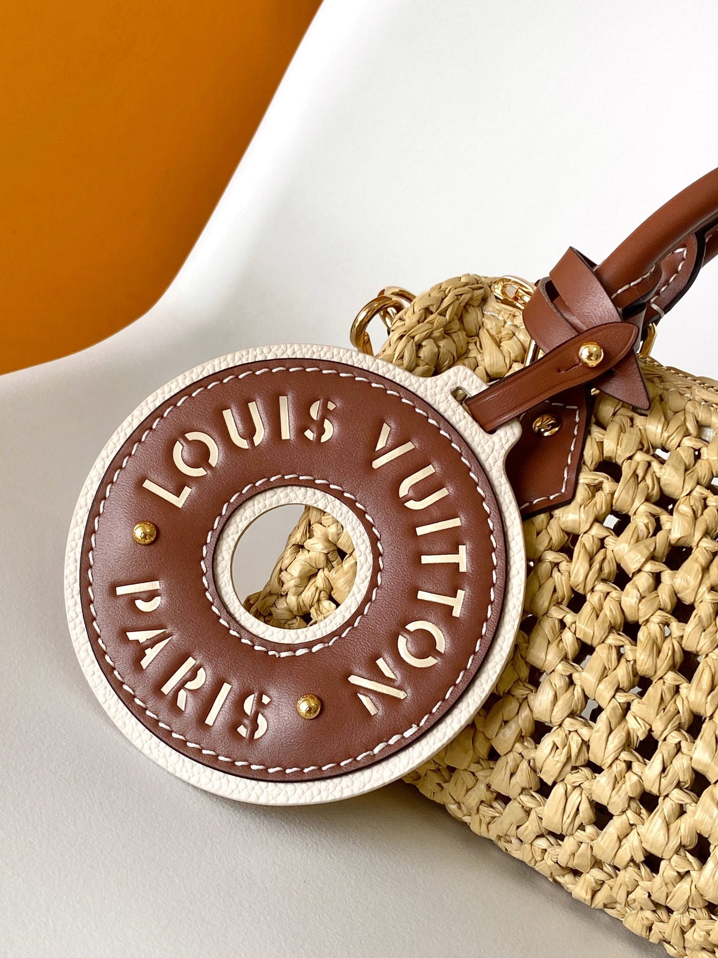 Louis Vuitton Summer Woven Straw Mini Barrel Crossbody Bag with Leather Trim