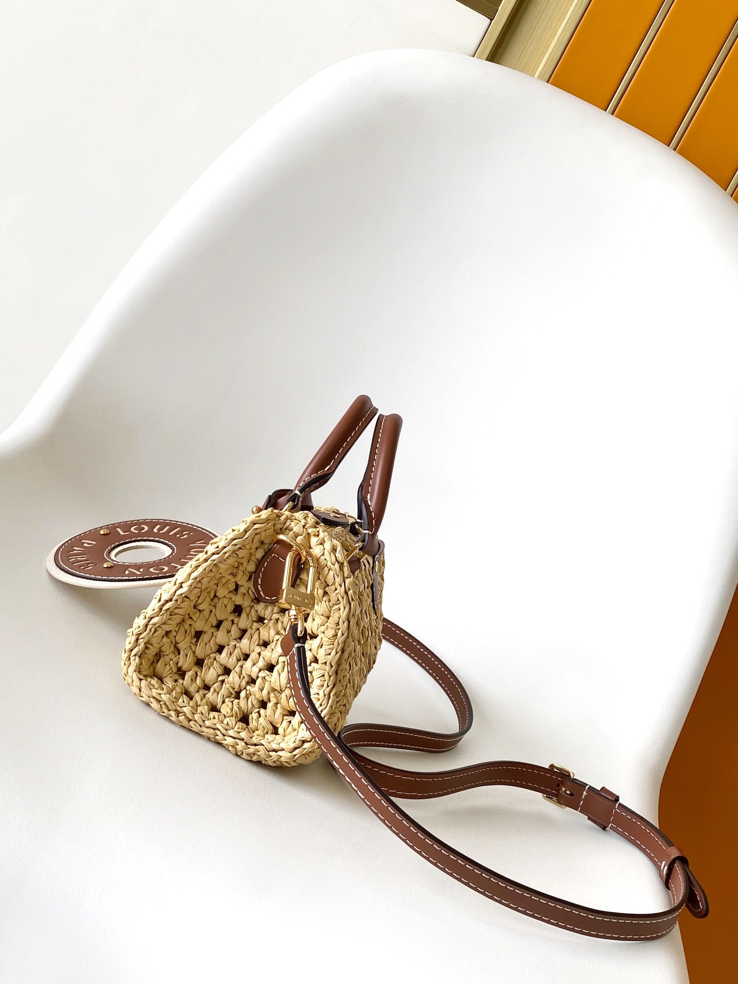 Louis Vuitton Summer Woven Straw Mini Barrel Crossbody Bag with Leather Trim