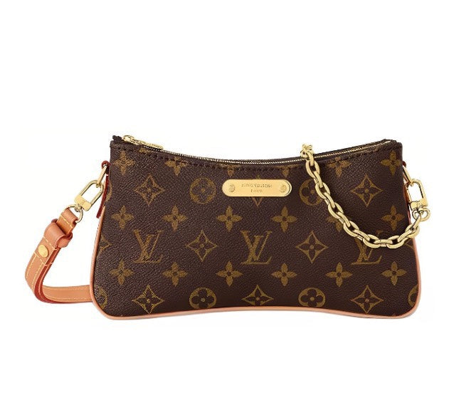 Louis Vuitton Classic Monogram Print Canvas Clutch Bag with Gold Chain Strap
