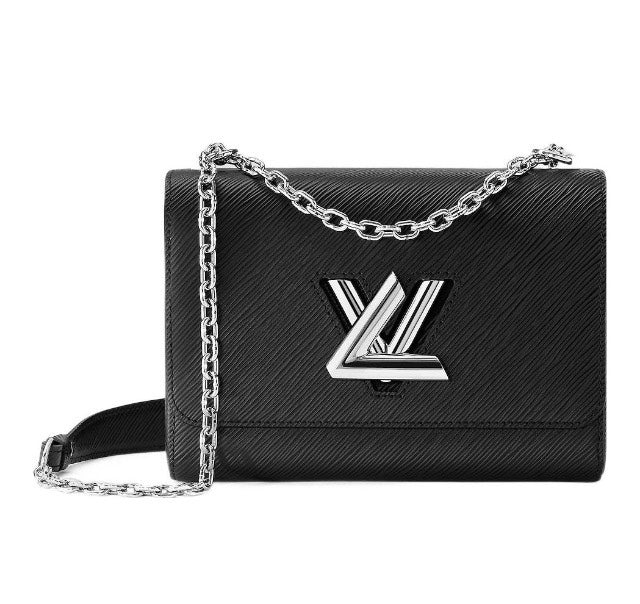 Louis Vuitton Black Textured Leather Crossbody Bag with Silver Chain Strap