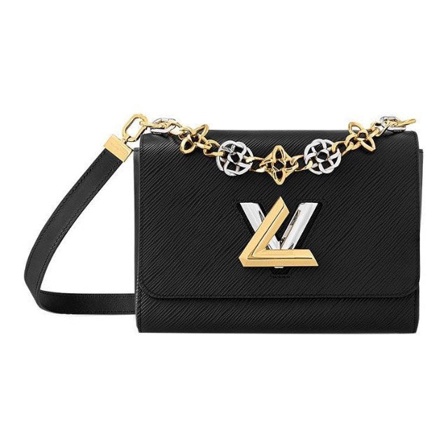 Louis Vuitton Luxury Black Leather Shoulder Bag with Two-Tone Metallic Clasp