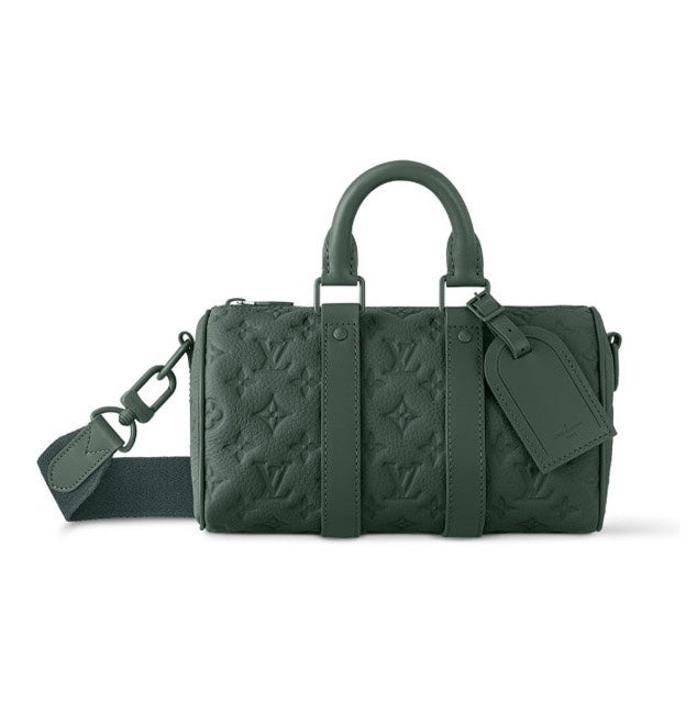 Louis Vuitton Forest Green Embossed Leather Cylinder Crossbody Duffel Bag