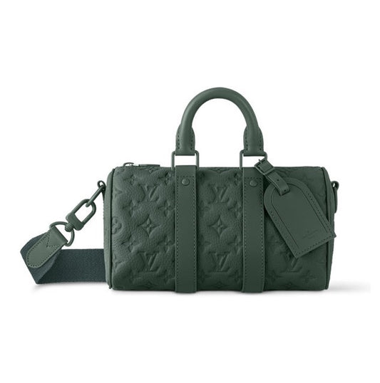 Louis Vuitton Forest Green Embossed Leather Cylinder Crossbody Duffel Bag