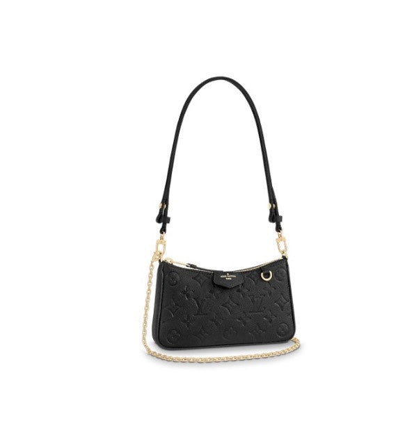 Louis Vuitton Black Monogram Embossed Leather Shoulder Bag with Gold Chain