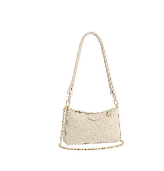 Louis Vuitton Elegant Cream Embossed Vegan Leather Underarm Bag with Gold Chain