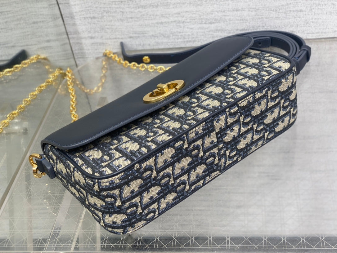 Dior Classic Navy Blue Monogram Canvas Crossbody Shoulder Bag