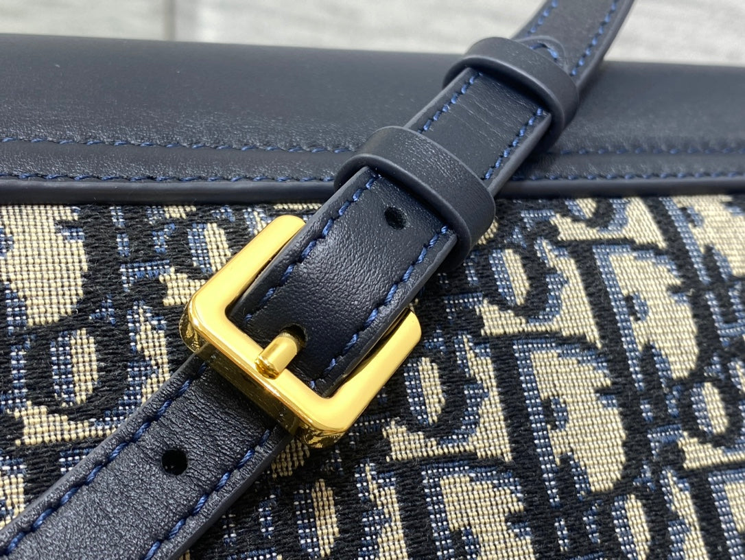 Dior Classic Navy Blue Monogram Canvas Crossbody Shoulder Bag