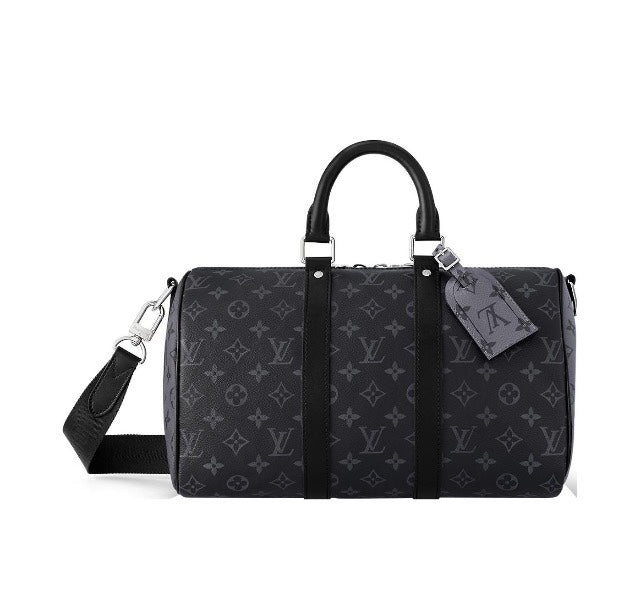 Louis Vuitton Classic Black Monogram Travel Duffle Bag with Shoulder Strap