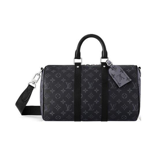 Louis Vuitton Classic Black Monogram Travel Duffle Bag with Shoulder Strap