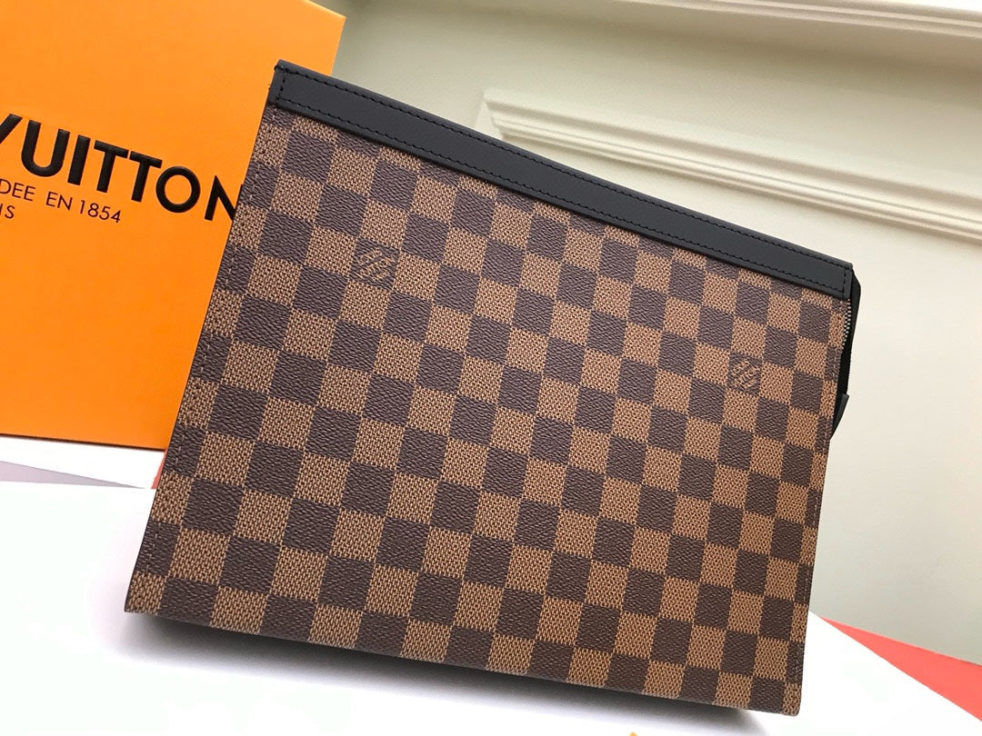 Louis Vuitton Brown Checkerboard Pattern Canvas Zipper Clutch Pouch