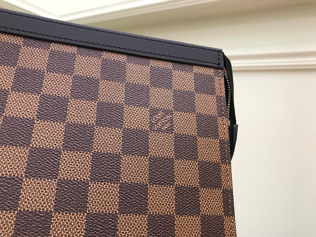 Louis Vuitton Brown Checkerboard Pattern Canvas Zipper Clutch Pouch