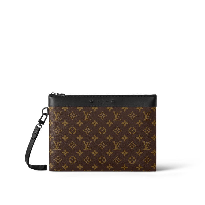 Louis Vuitton Classic Brown Monogram Zippered Pouch Clutch with Wrist Strap