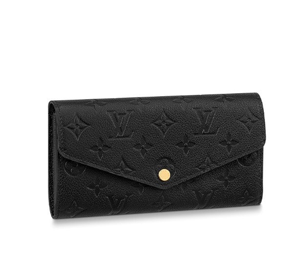 Louis Vuitton Black Embossed Leather Envelope Long Wallet with Gold Button