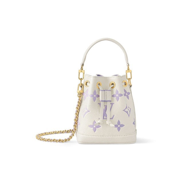 Louis Vuitton White and Lavender Monogram Leather Bucket Bag with Gold Chain Strap