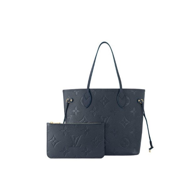 Louis Vuitton Classic Navy Blue Embossed Leather Tote Bag with Matching Pouch