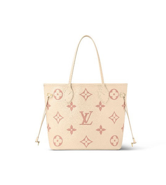 Louis Vuitton Classic Beige Leather Tote Bag with Pink Monogram Pattern