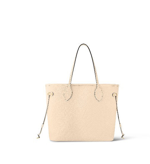 Louis Vuitton Elegant Beige Embossed Leather Tote Bag with Side Drawstrings