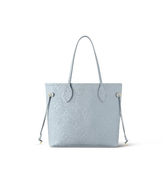 Louis Vuitton Light Blue Embossed Monogram Pattern Leather Tote Shoulder Bag