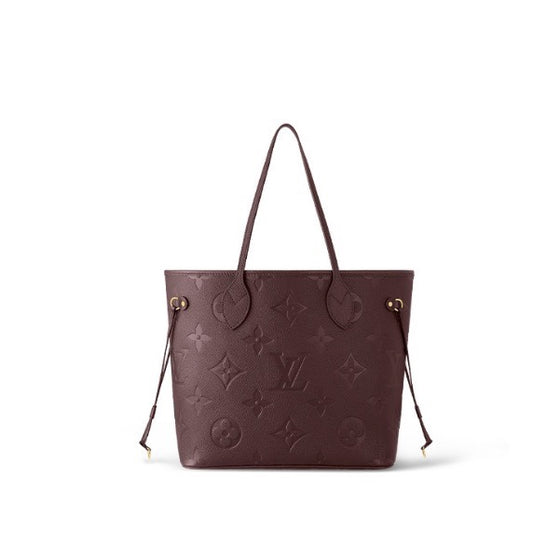 Louis Vuitton Elegant Burgundy Embossed Leather Tote Bag with Side Drawstrings
