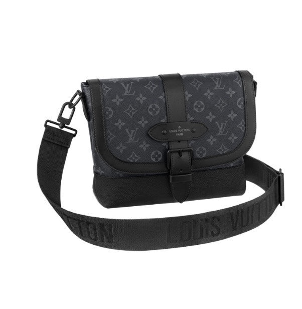 Louis Vuitton Black Monogram Canvas Crossbody Messenger Bag with Wide Strap