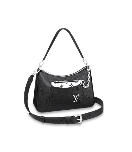 Louis Vuitton Elegant Black Embossed Leather Hobo Shoulder Bag with Pouch