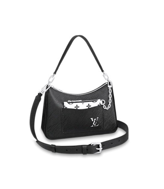Louis Vuitton Elegant Black Embossed Leather Hobo Shoulder Bag with Pouch