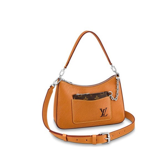 Louis Vuitton Tan Leather Shoulder Bag with Front Pocket and Chain Detail