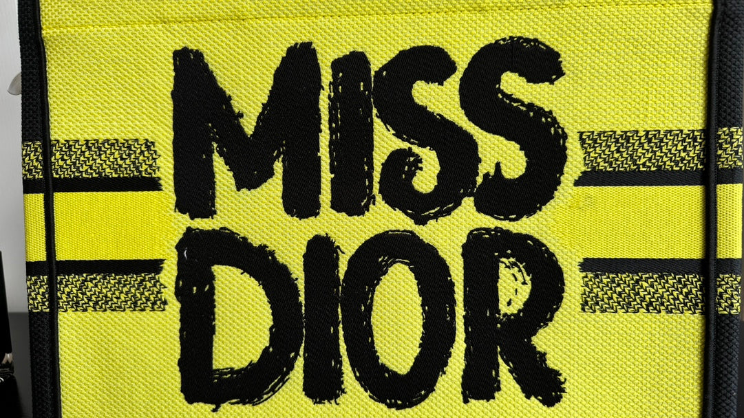 Dior Vibrant Yellow Canvas Tote Bag with Black Graffiti Print