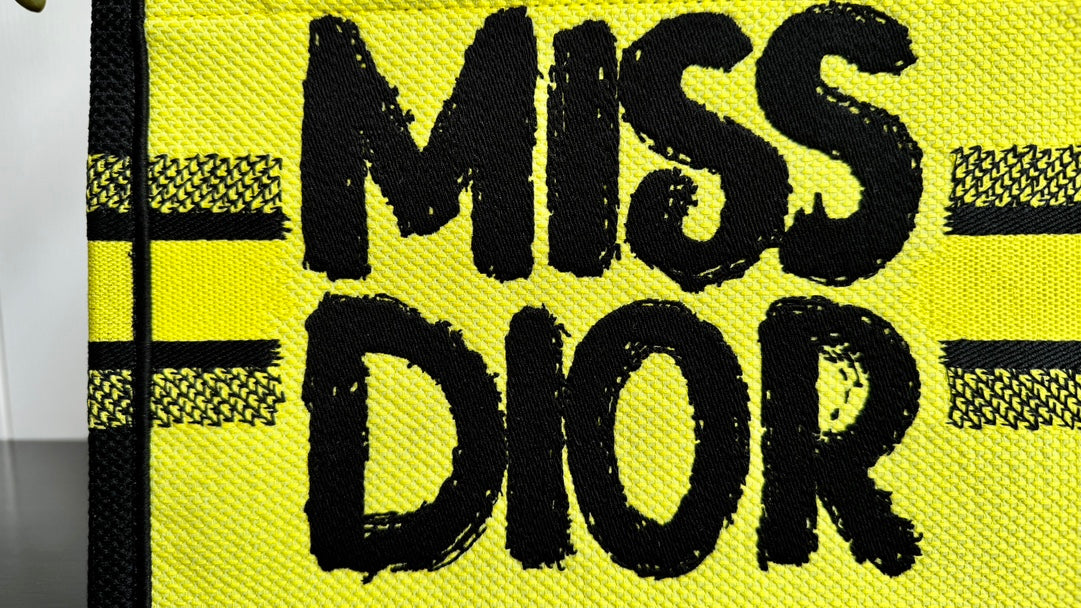 Dior Yellow and Black Graffiti Print Canvas Top Handle Tote Bag