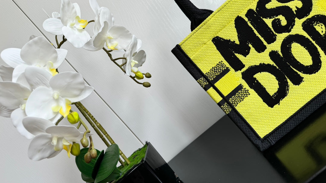 Dior Yellow Graffiti Print Canvas Mini Tote Bag with Black Handles
