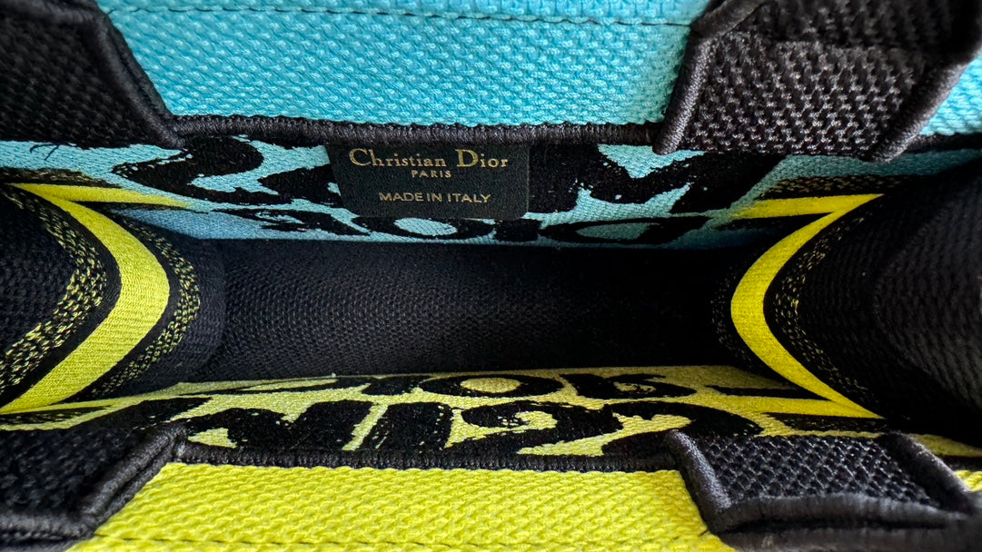 Dior Yellow Graffiti Print Canvas Mini Tote Bag with Black Handles